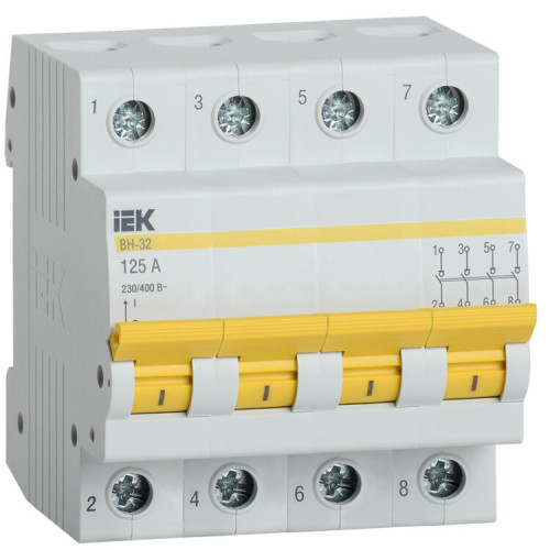 Выключатель нагрузки модульный (мини-рубильник) ВН-32 4Р 125А | MNV10-4-125 | IEK