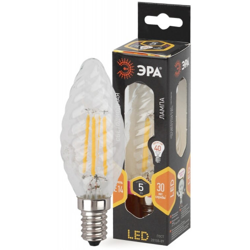 Лампа светодиодная F-LED BTW-5W-827-E14 Лампы СВЕТОДИОДНЫЕ F-LED ЭРА (филамент, свеча витая, 5Вт, тепл, E14) | Б0027935 | ЭРА