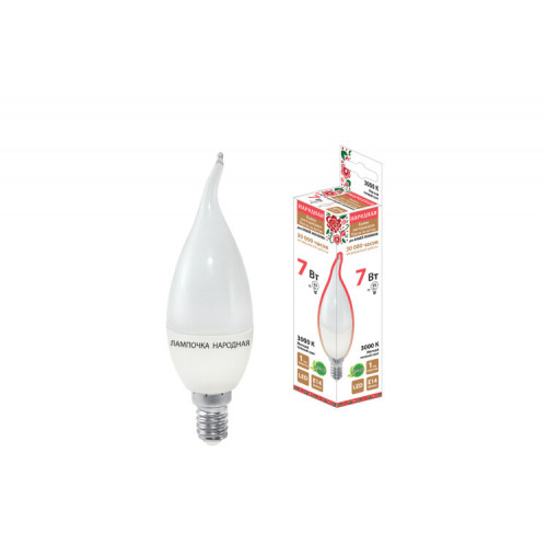 Лампа светодиодная WFC37-7 Вт-230 В -3000 К–E14 (свеча на ветру) Народная | SQ0340-0191 | TDM