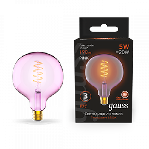 Лампа светодиодная LED Filament Flexible G125-C Pink E27 5W 190lm 1800K 125*178mm 1/10 | 1011802105 | Gauss