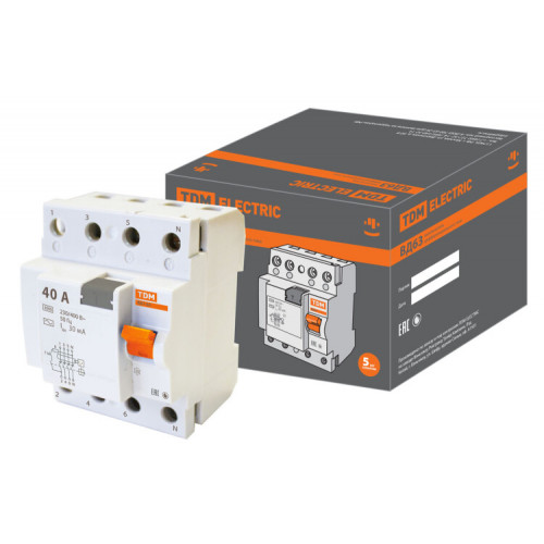Выключатель дифференциальный (УЗО) ВД63 4п 40А 30мА тип AC (электронный) | SQ0220-0009 | TDM
