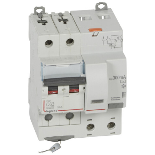 Выключатель автоматический дифференциального тока DX3 6000 2п 63А С 300мА тип AС (4 мод) | 411178 | Legrand