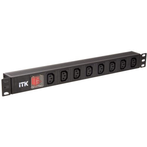 Блок розеток 19 PDU (8шт) IEC320 C13 с LED выкл.алюм.профиль 1U ВХОД C14 без шнура | PH12-8C133 | ITK