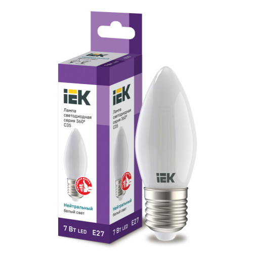 Лампа светодиодная C35 свеча матовая 7Вт 230В 4000К E27 серия 360° | LLF-C35-7-230-40-E27-FR | IEK