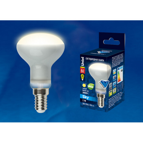 Лампа светодиодная LED-R50-6W/WW/E14/FR PLS02WH LED. «Рефлектор», матовая 3000К Серия Sky | UL-00001491 | Uniel