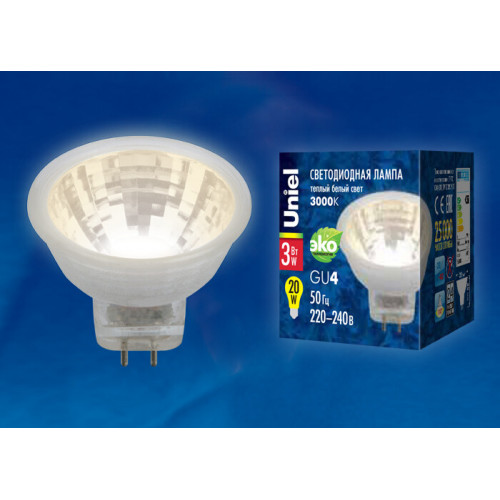 Лампа светодиодная LED-MR11-3W/WW/GU4/220V GLZ21TR LED, 220V. прозр 3000K | UL-00001702 | Uniel