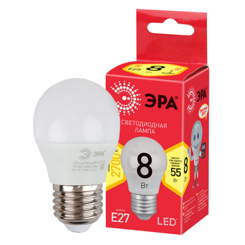 Лампа cветодиодная RED LINE LED P45-8W-827-E27 R Е27 / E27 8 Вт шар теплый белый свет | Б0053028 | ЭРА