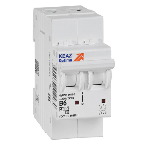 Выключатель автоматический двухполюсной OptiDin BM63-2B6-4,5-УХЛ3 (КЭАЗ) | 329508 | КЭАЗ
