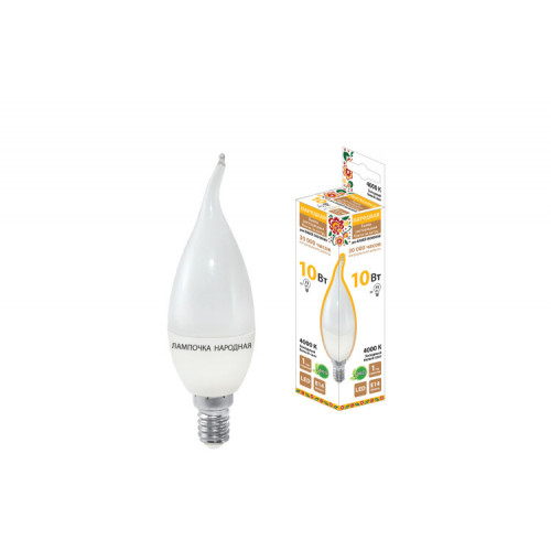 Лампа светодиодная WFС37-10 Вт-230 В -4000 К–E14 (свеча на ветру) Народная | SQ0340-1600 | TDM