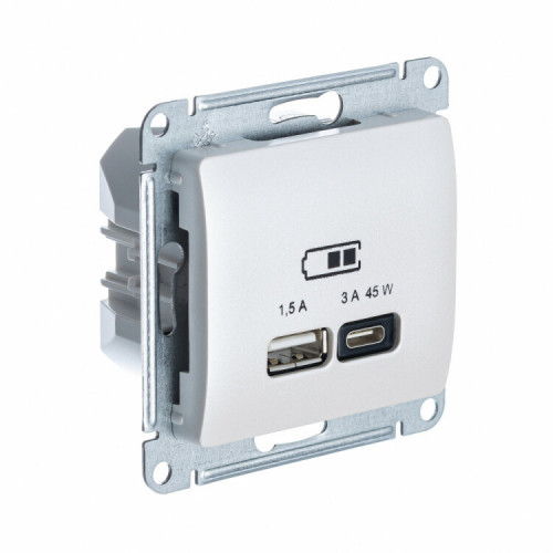 GLOSSA ПЕРЛАМУТР USB РОЗЕТКА A + тип-C 45W высокоскор.заряд. QC PD | GSL000629 | SE