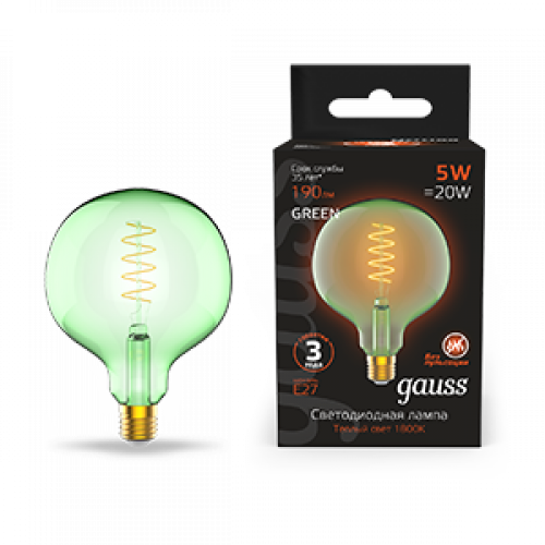 Лампа светодиодная LED Filament Flexible G125-C Green E27 5W 190lm 1800K 125*178mm 1/10 | 1012802105 | Gauss