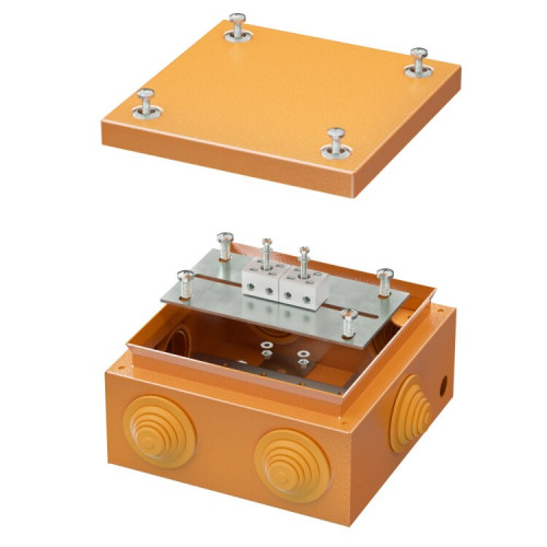 Коробка распределительная стальная FS с кабельными вводами и клеммниками, IP55,150х150х80мм,4р, 450V,6A, 4мм.кв. | FSB31404 | DKC