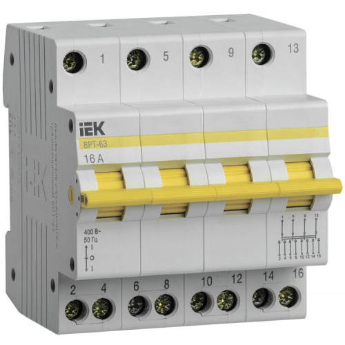 Выключатель-разъединитель (рубильник) трехпозиционный ВРТ-63 4п 16А | MPR10-4-016 | IEK