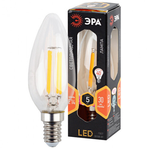 Лампа светодиодная F-LED B35-5W-827-E14 (филамент, свеча, 5Вт, тепл, E14) | Б0043435 | ЭРА