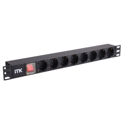 Блок розеток 19 (8шт)PDU с LED выкл.алюм.профиль 1U шнур 2м вилка DIN49440 (нем.станд.) | PH12-8D1 | ITK