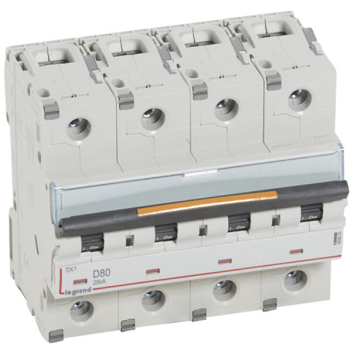 Выключатель автоматический четырехполюсный DX3 80А D 25кА (6 мод) | 409853 | Legrand