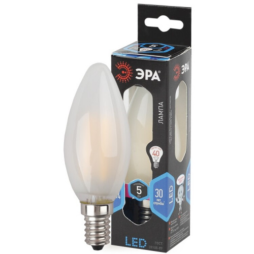 Лампа светодиодная F-LED B35-5W-840-E14 frost Лампы СВЕТОДИОДНЫЕ F-LED ЭРА (филамент, свеча мат., 5Вт, нейтр, E14) | Б0027926 | ЭРА