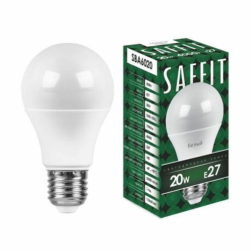 Лампа светодиодная SBA6020 20W 4000K 230V E27 A60 | 55014 | SAFFIT