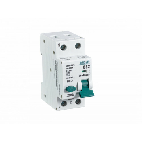 Автоматический выключатель дифференциального тока АВДТ 1Р+N 32А 30мА тип A х-ка С ДИФ-103 6кА | 16232DEK | DEKraft