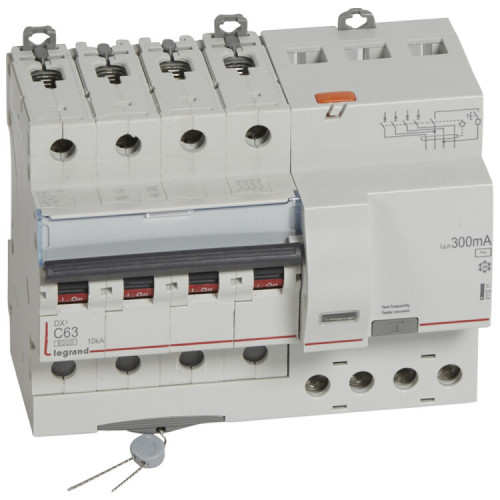 Выключатель автоматический дифференциального тока DX3 6000 4п 63А С 300мА тип AС (7 мод) | 411211 | Legrand
