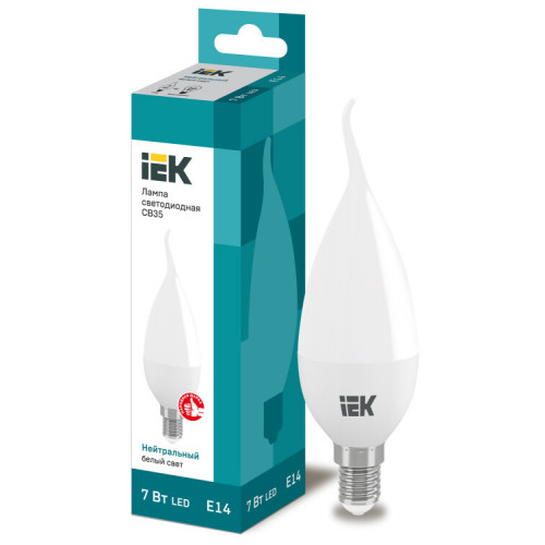 Лампа светодиодная LED 7Вт Е14 220В 4000К CB35 свеча на ветру | LLE-CB35-7-230-40-E14 | IEK