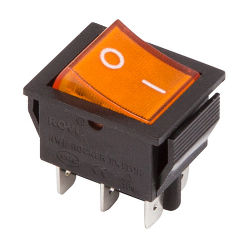 Выключатель клавишный 250V 15А (6с) ON-ON желтый с подсветкой | 36-2353 | REXANT