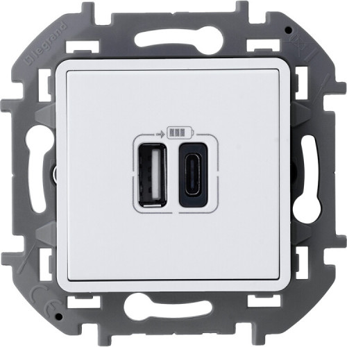 Inspiria белый зарядное устройство 2 местное с USB-разьемами A-C 240В/5В 3000мА С/У без рамки | 673760 | Legrand