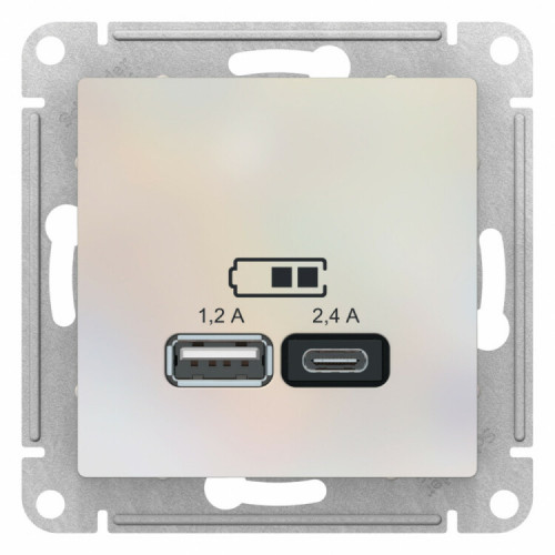 ATLASDESIGN Жемчуг USB РОЗЕТКА A+С, 5В/2,4А, 2х5В/1,2А, механизм | ATN000439 | SE