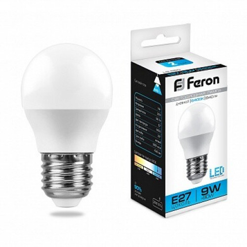 Лампа светодиодная LB-550 (9W) 230V E27 6400K G45 | 25806 | FERON