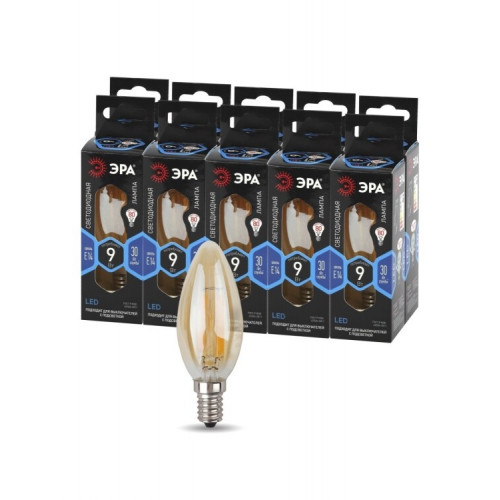 Лампа светодиодная F-LED B35-9W-840-E14 gold (филамент, свеча золот, 9Вт, нетр, E14) | Б0047035 | ЭРА