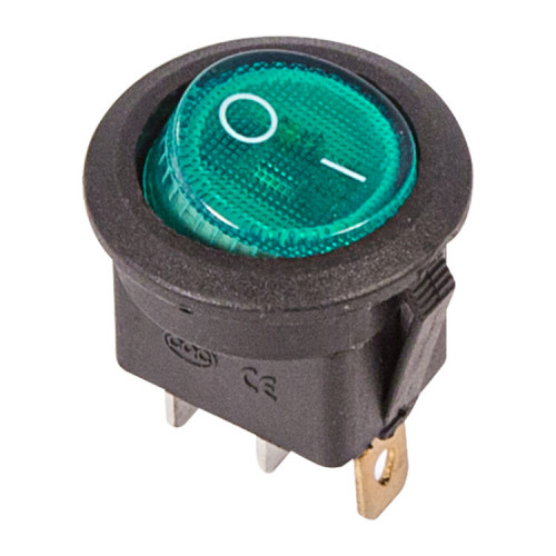 Выключатель клавишный круглый 250V 6А (3с) ON-OFF зеленый с подсветкой | 36-2573 | REXANT
