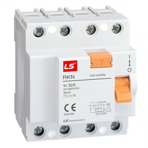 Дифференциальный выключатель нагрузки (УЗО) RKN 3P+N 25A 30mA | 062400378B | Lsis