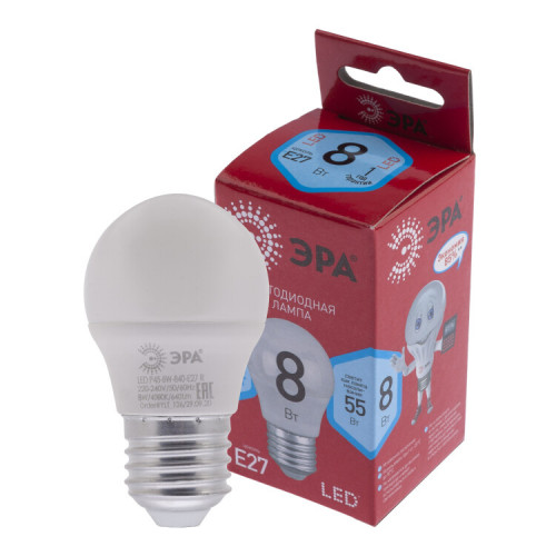 Лампа светодиодная RED LINE LED P45-8W-840-E27 R E27 / Е27 8Вт шар нейтральный белый свет | Б0049645 | ЭРА