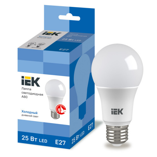 Лампа светодиодная LED A80 шар 25Вт 230В 6500К E27 | LLE-A80-25-230-65-E27 | IEK