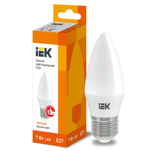 Лампа светодиодная LED 7Вт Е27 220В 3000К C35 свеча | LLE-C35-7-230-30-E27 | IEK