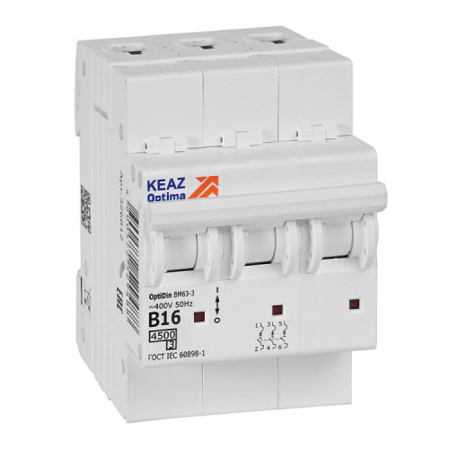 Выключатель автоматический треххполюсной OptiDin BM63-3B16-4,5-УХЛ3 (КЭАЗ) | 329519 | КЭАЗ
