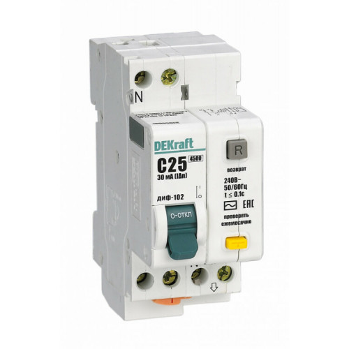 Выключатель автоматический дифференциального тока ДИФ-102 1п+N 6А C 30мА тип AC | 16001DEK | DEKraft