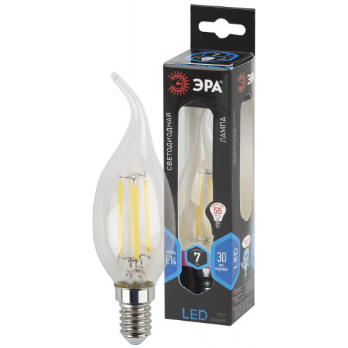 Лампа светодиодная F-LED BXS-7W-840-E14 (филамент, свеча на ветру, 7Вт, нейтр, E14) | Б0027945 | ЭРА