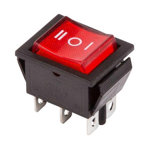 Выключатель клавишный 250V 15А (6с) ON-OFF-ON красный с подсветкой и нейтралью | 36-2390 | REXANT