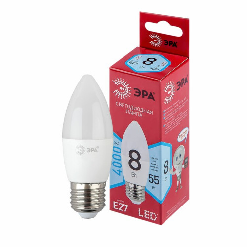 Лампа светодиодная RED LINE LED B35-8W-840-E27 R E27 / Е27 8 Вт свеча нейтральный белый свет | Б0050695 | ЭРА