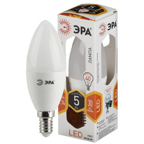 Лампа светодиодная СТАНДАРТ LED B35-5W-827-E14 (диод, свеча, 5Вт, тепл, E14) | Б0047931 | ЭРА