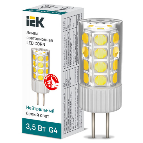 Лампа светодиодная CORN капсула 3,5Вт 230В 4000К керамика G4 | LLE-CORN-4-230-40-G4 | IEK