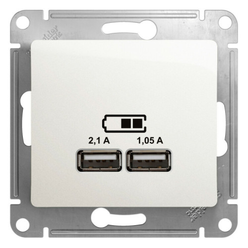 Glossa Перламутр USB Розетка, 5В/2100мА, 2х5В/1050мА, механизм | GSL000633 | SE