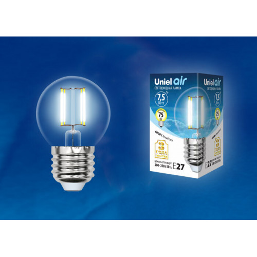 Лампа светодиодная LED-G45-7,5W/NW/E27/CL GLA01TR LED. 