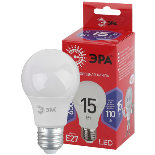 Лампа светодиодная ЭКО LED A60-15W-865-E27 R (диод, груша, 15Вт, хол, E27) | Б0046357 | ЭРА