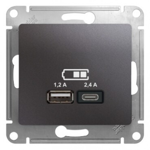 GLOSSA Графит USB РОЗЕТКА A+С, 5В/2,4А, 2х5В/1,2 А, механизм | GSL001339 | SE