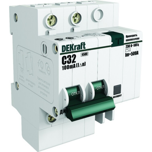 Выключатель автоматический дифференциального тока со встроенной защитой от сверхтоков ДИФ-101 1P+N 10А 300мА AC D | 15246DEK | DEKraft