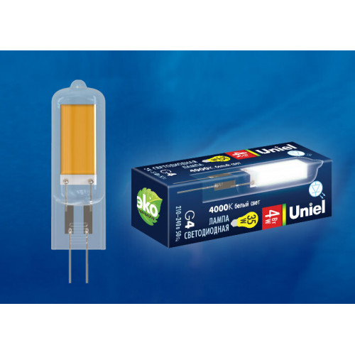 Лампа светодиодная LED-JC-220/4W/4000K/G4/CL GLZ08TR LED, прозр 4000К | UL-00005064 | Uniel
