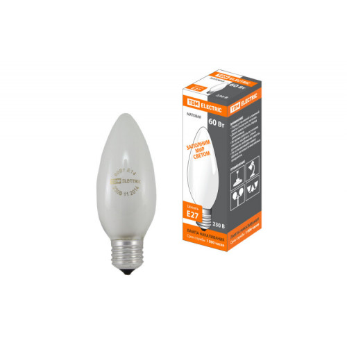Лампа накаливания ЛОН 60Вт Е27 230В свеча матовая | SQ0332-0020 | TDM