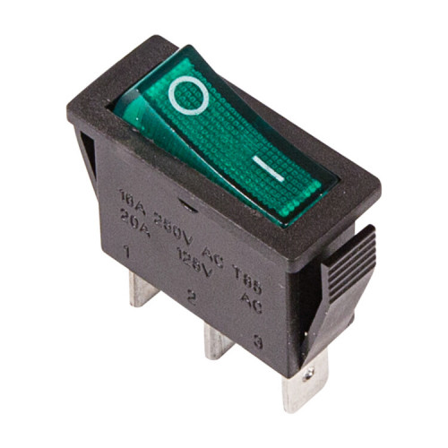 Выключатель клавишный 250V 15А (3с) ON-OFF зеленый с подсветкой | 36-2213 | REXANT